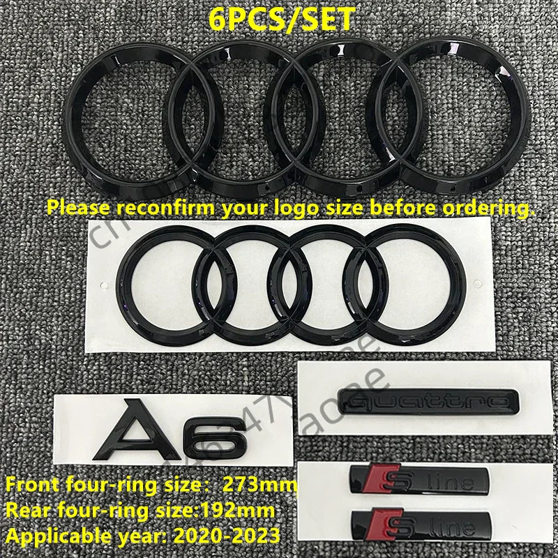 6/5Pcs 4Ring ABS Car Hood Front Grill Rear Trunk Emblem Stickers For Audi A3 A4 A5 A6 A7 Q2 Q3 Q5 Q8 S3 S4 S5 S6 RS3 RS4 RS5 RS6