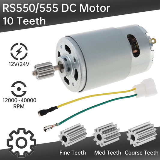 RS550/555 Fine /Medium /Coarse 10 Teeth 12V/24V DC Motor Kids Ride On Toys Car Motor Speed Electric Motor for Remote Control Car