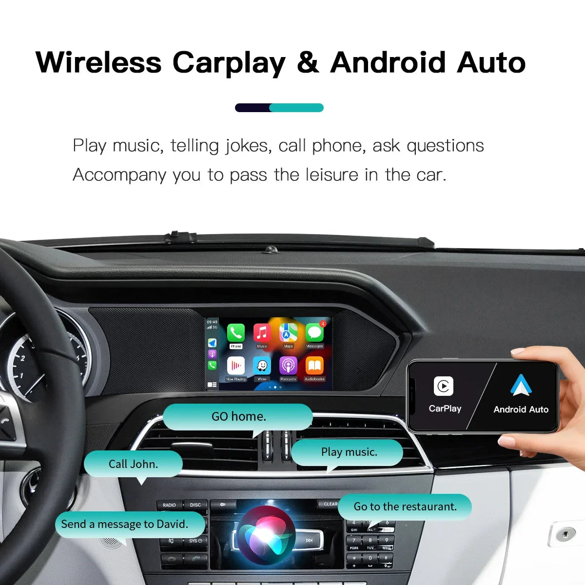 AUTOABC Wireless CarPlay Android Auto for Mercedes Benz A B C E Class GLA CLA GLK SLK CLS W204 W176 W246 X204 C117 NTG4.5/4.7