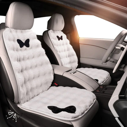 Winter Plush Car Seat Cover Bowknot Fashion Cute Women's Automotive Interior Protector Steering Wheel Warm Cushion Car Pillow
