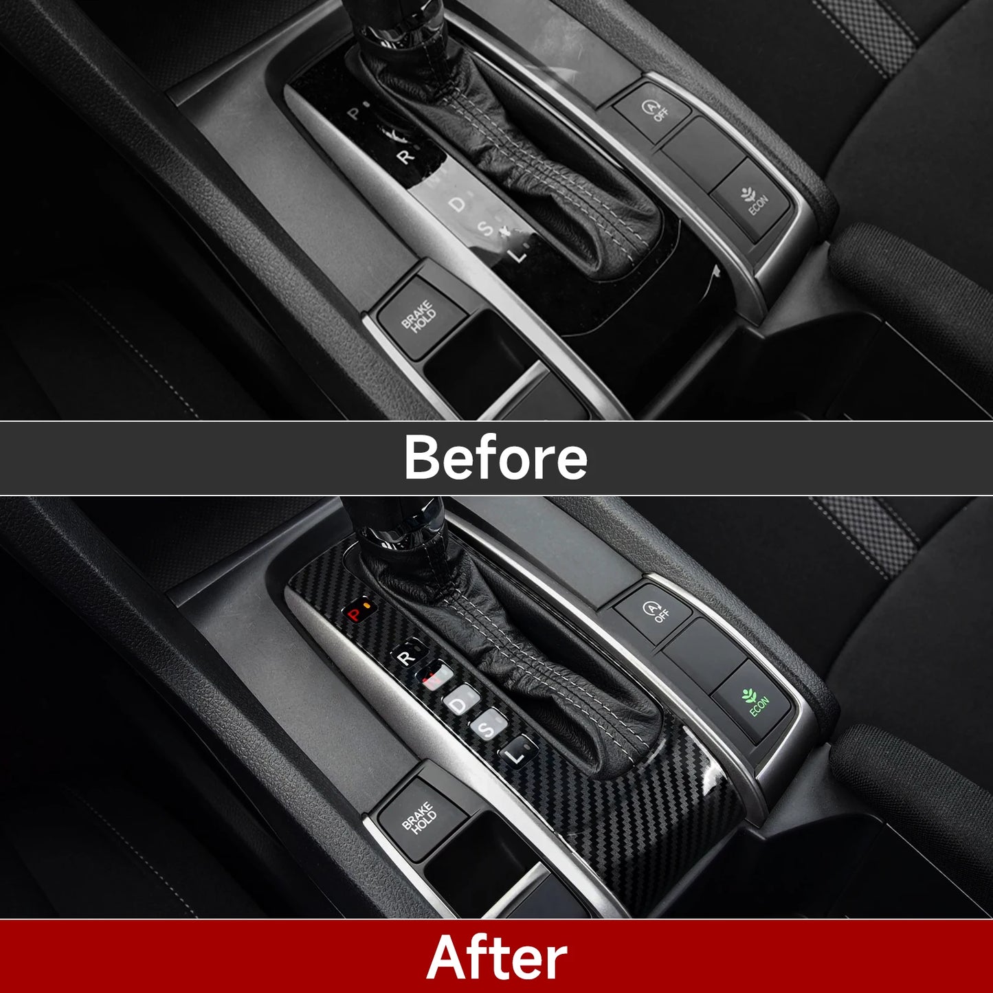 For Honda Civic 10th Gen (2016 -2021) Interior Accessories, Car Center Console Gear Shift Panel , Carbon Fiber ABS Trim Sticker