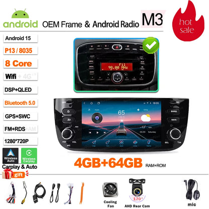 Car Android 16 For Fiat Linea Punto evo 2012-2015 Radio Video Player GPS Multimedia Navigation Screen Stereo Carplay Audio DSP
