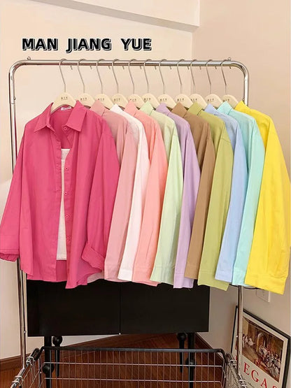 Spring Autumn Design Sensual Casual Versatile Slimming Outerwear Shirt Loose Fit Long Sleeve Polyester Flip Collar Women's Shirt