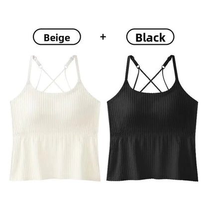 New 2025 Women's Slimming Long Tank Top Beautiful Back Bralette Innerwear Outerwear Base Layer Strap Vest Fashionable Polyest...