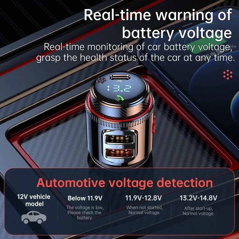 Car MP3 Player FM Transmitter Bluetooth 5.4 PD30W+QC3.0 Dual USB Fast Charge Adapter Wireless Handsfree U Disk Play
