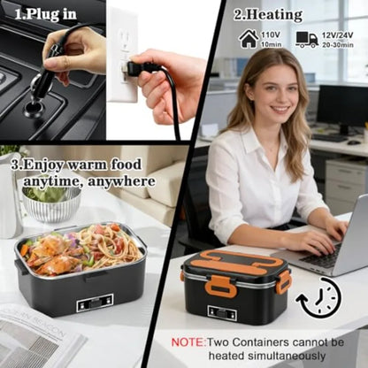 Electric Lunch Box for Adults - 2 Pack Container 100W Heated Lunch Box for Men Fast Heating Food Heater Portable with ON/OFF Sw