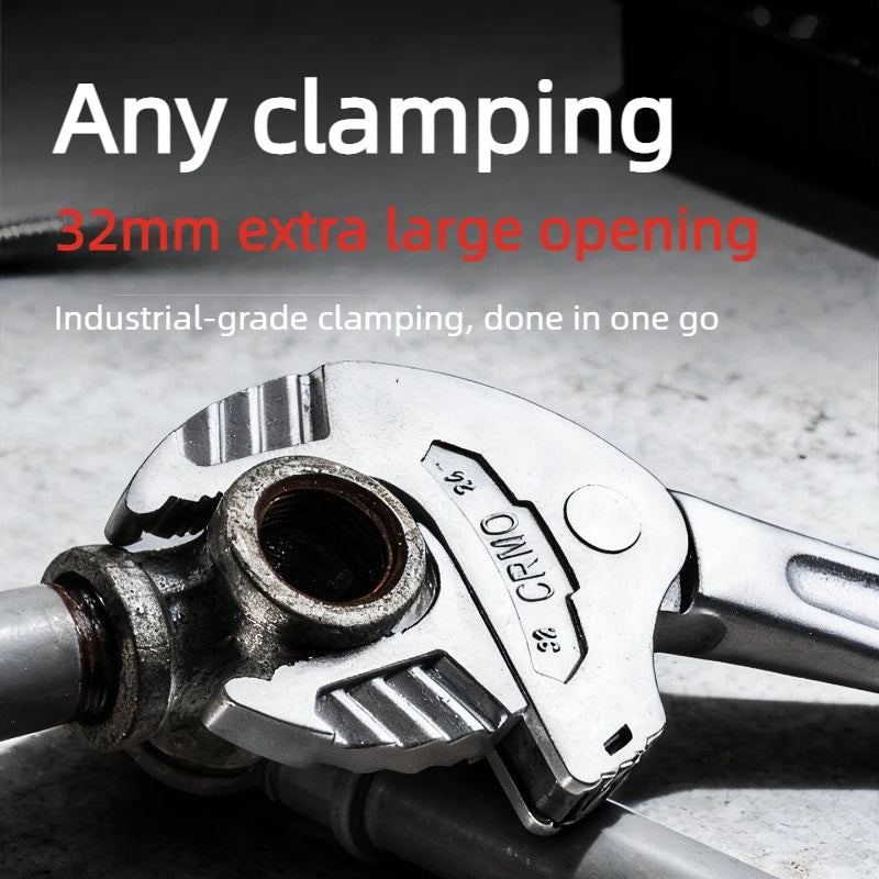 Heavy Duty Industrial Self Adjusting Ratchet Crab Claw Pipe Wrench Wide Jaw for Automotive Plumbing Manufacturing Repair Tool