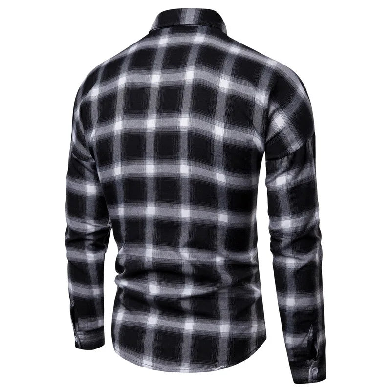 1pcs Spring Autumn Men Long Sleeve Grid Shirt Man Thin Shirt Male Fashion Classic Basic Casual Shirt Coat Men's Slim Tops M-3XL