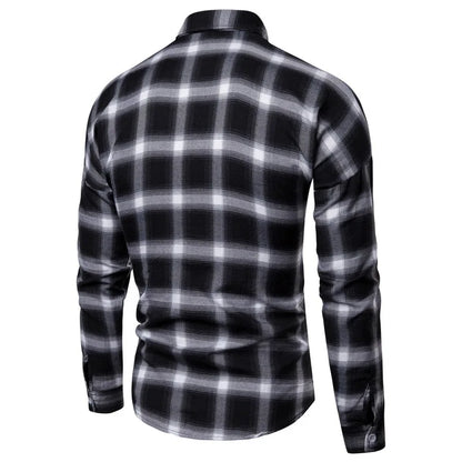 1pcs Spring Autumn Men Long Sleeve Grid Shirt Man Thin Shirt Male Fashion Classic Basic Casual Shirt Coat Men's Slim Tops M-3XL