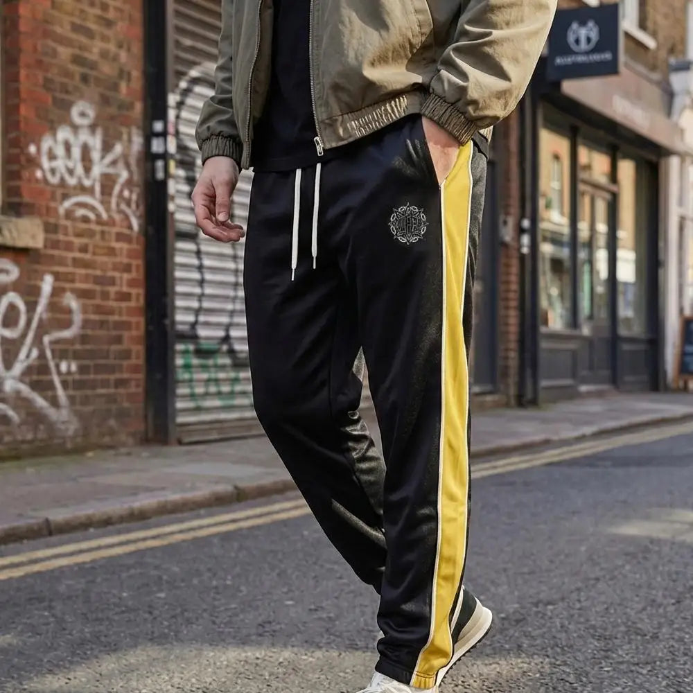 Men's Color-blocked Striped Sweatpants Street Style Lightweight Sweatpants Drawstring Hip-hop Skateboard Breathable Casual Pants