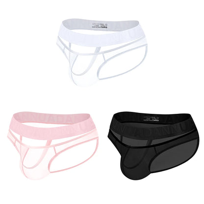 Sexy Underwear Men Low-Rise Sheer Mesh Underwear with Chinese Style Embossed Waistband Breathable G-string for Daily & Nightwear