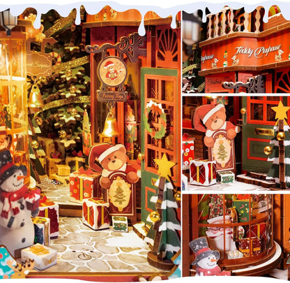 Rolife Book Nook Kit DIY Miniature Dolls House Kit 3D Wooden Puzzle Decoration Gift with LED Lights Christmas Street and House