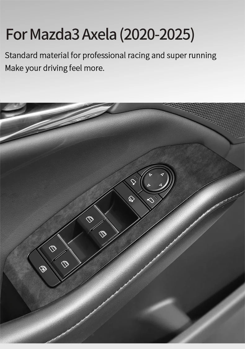 For Mazda 3 Axela Car Window Switch Lifter Control Panel Trim Frame Sticker Car Interior Tuning Accessories Made of Alcantara