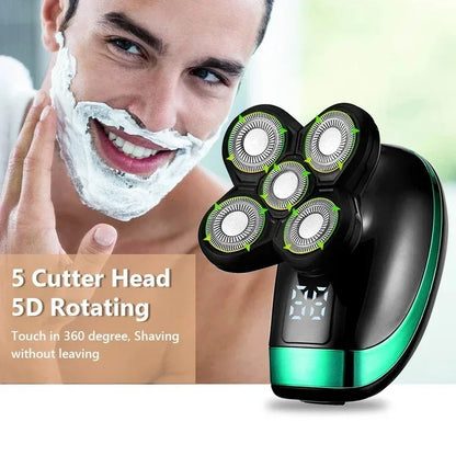 Tinsol 5 in 1 Men's Rechargeable Electric Shaver 5 Floating Head Beard, Nose and Whisker Trimmers 4D Skinhead Shaver Groomer