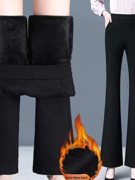 Thickened Fleece High Waist Bell Bottom Pants Women's Autumn Winter Casual Loose Long Trousers Outerwear Warm Cotton Pants