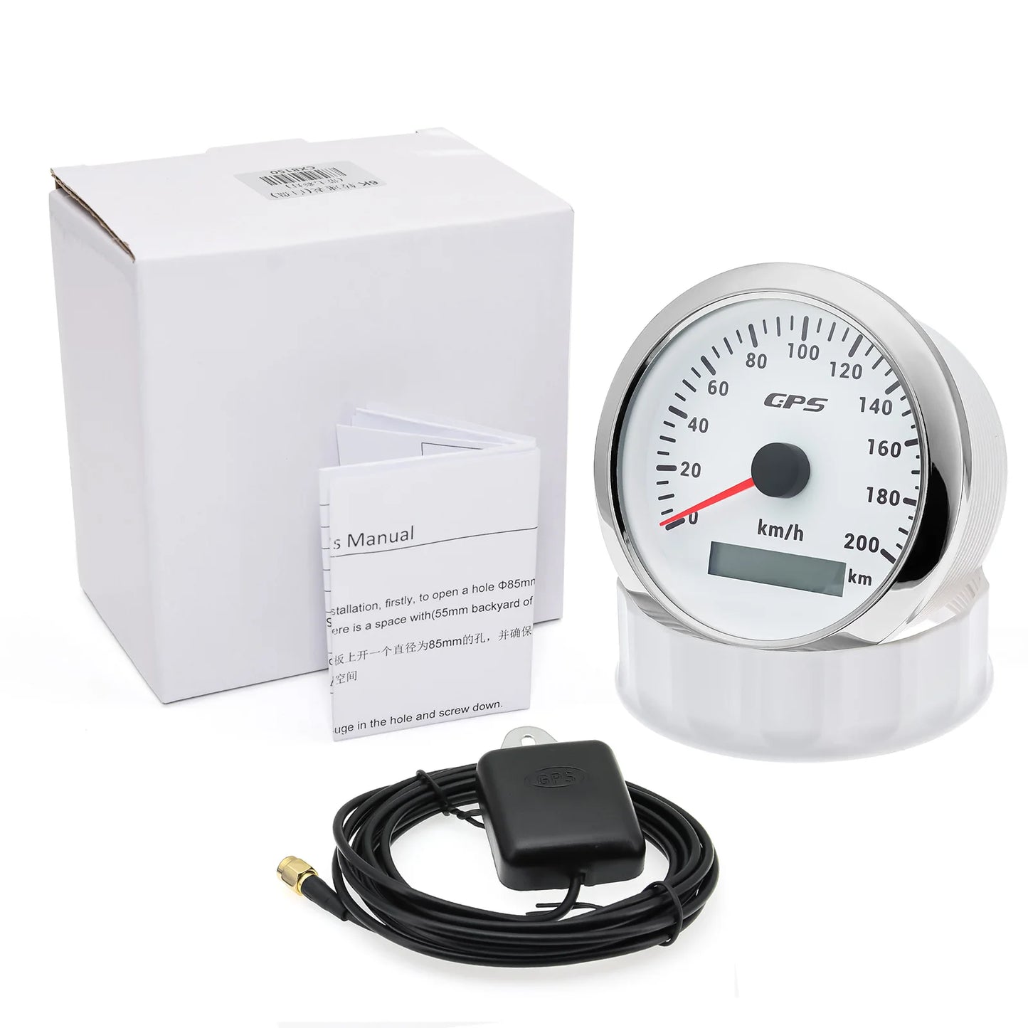 7 Color LED  30/60/80/120/200KMH 85MM GPS Speedometer Gauge with GPS Antenna For Motorcycle Boat Car Truck Speed Gauge 9-32V