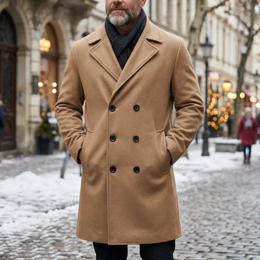 New Men's Coats Double Breasted Coat Autumn Winter Warm Garry Cloth Solid Color Overcoat Medium Long Mens Streetwear Casual Suit
