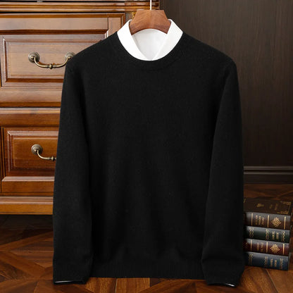 100% cashmere men's pullover business casual solid color knitted sweater loose Pull round neck Tops basic versatile Jumper