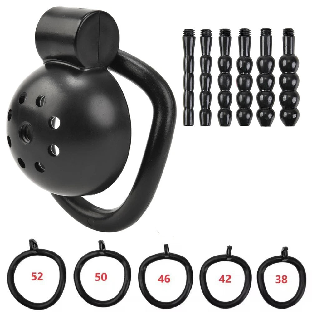 2026 Male Penis Chastity Cage Set Small Chastity Cage 5 Cock Rings With Urethral Sound Plug Penis Bondage Slave Man Sex Toy