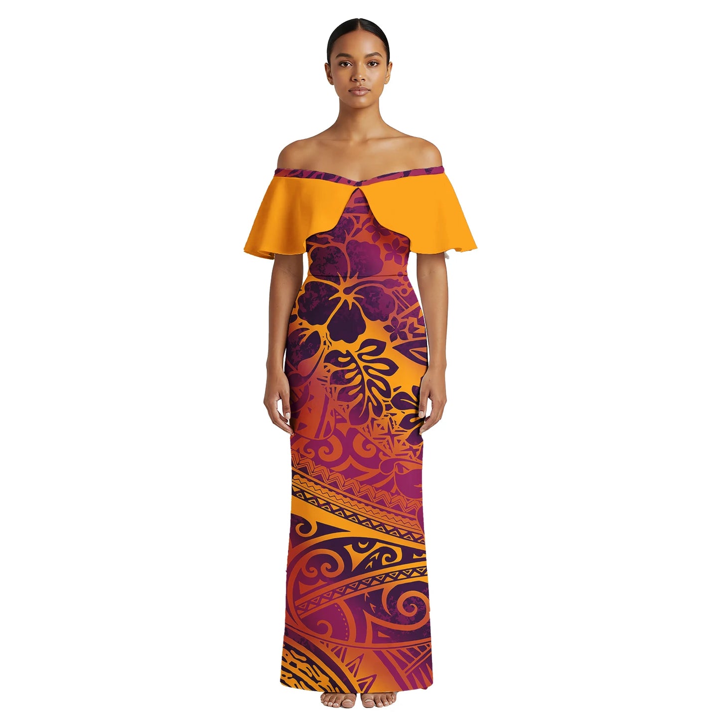 Plumeria Print Custom Logo Clothing Samoan Casual Beach Lady Maxi Skirts Polynesian Plus Size Ladies Wear Women's Aloha Dresses