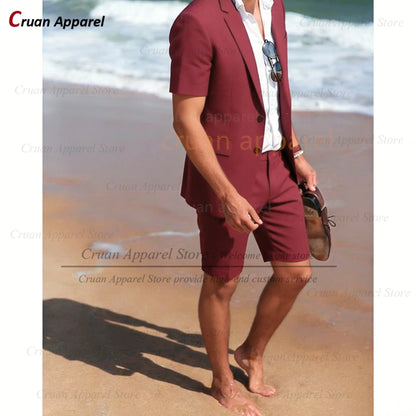 Purple Suit Sets For Men Wedding Banquet Groomsman Custom Slim Fit Blazer Shorts 2 Pieces Summer Beach Holiday Fashion Outfits