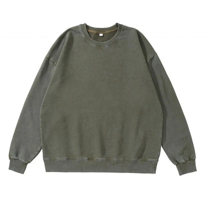 DIY Custom LOGO 100% Cotton Retro Washed Long Sleeve Men T Shirt Loose Oversized Streetwear Pullovers Autumn Sweatshirt Hoodies