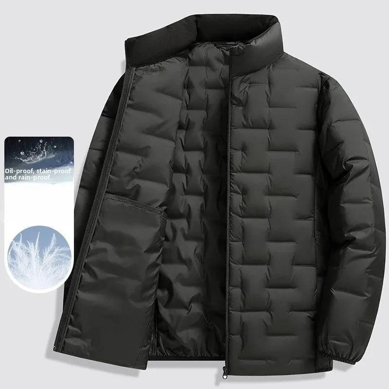 Winter New 90% Duck Down Jacket, Cycling Sports Stand-up Collar, Warm and Lightweight, Men's Solid Color Breathable Down Jacket