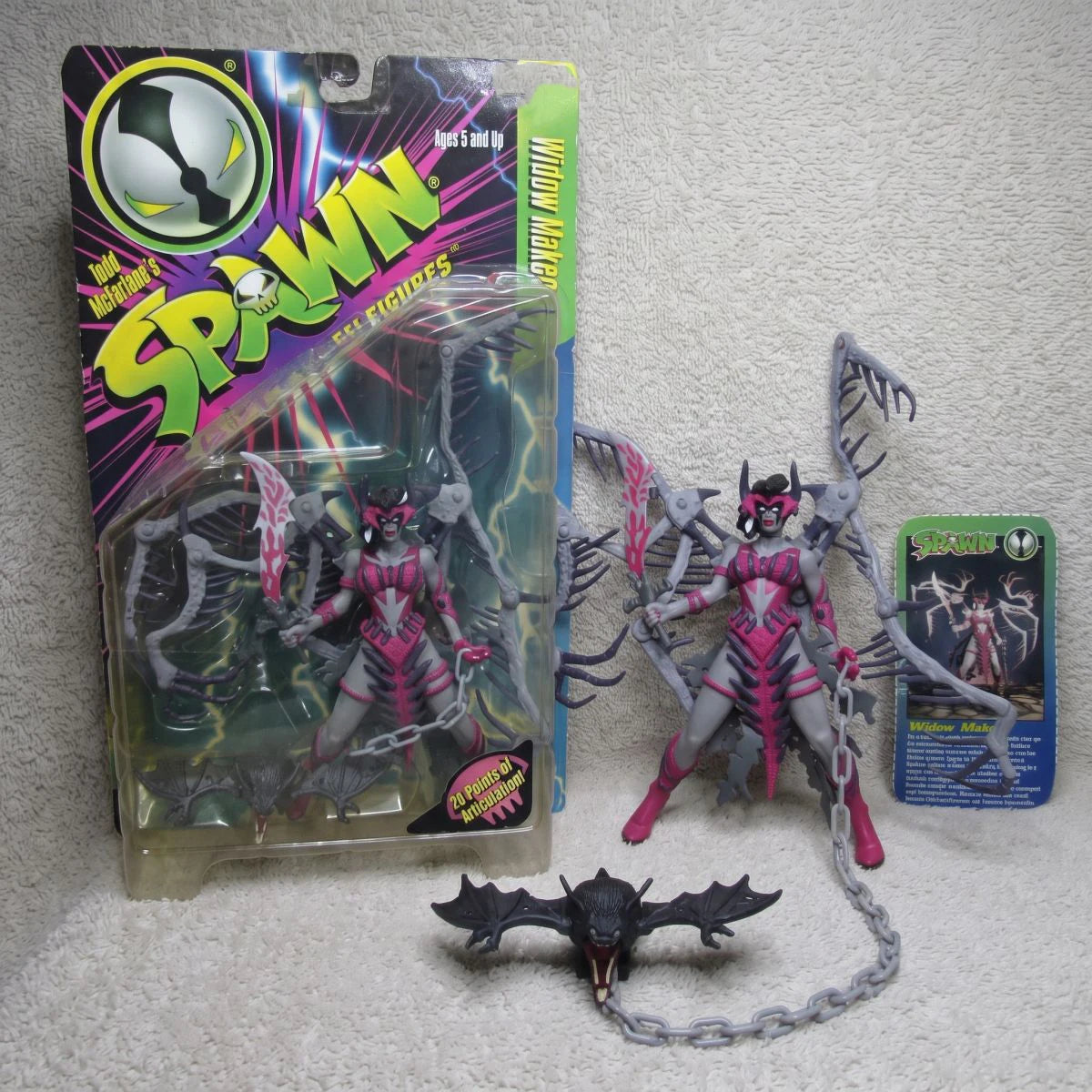 Vintage 1996 Spawn Series5 Widow Maker Grey Complete Action Figure, Rare Retro Collectible Toy For Hobby Fans