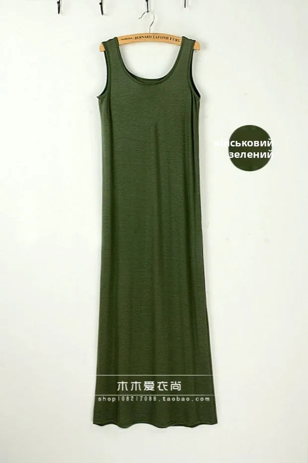 Spring Summer 2026 Women's Modal Long Sleeveless Dress Beachwear Base Layer Vest Skirt Large Size Korean Style Commute