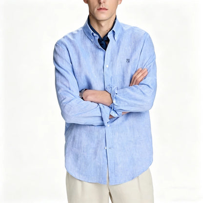 RHCH Men Pure  Shirt Luxury Embroidery Logo Button Down Collar Casual Breathable Solid Color Formal Business Shirts For Men