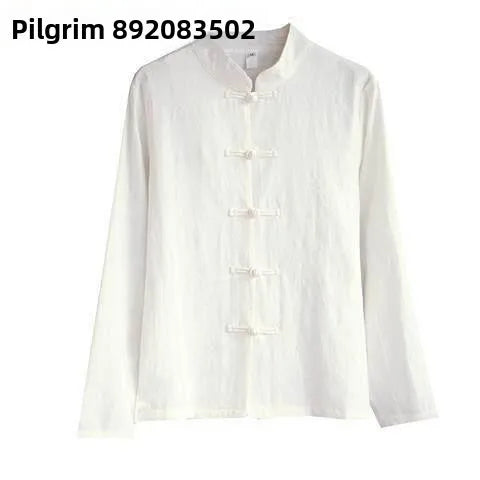 Cotton Linen Shirt Chinese Style Men Women Clothing National Style Tang Costume Button up Long Sleeve Stand Collar Zhongshan ...