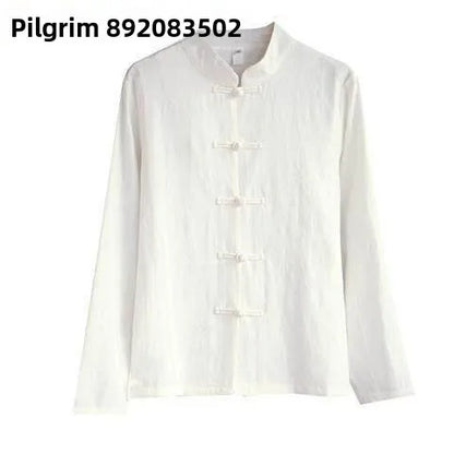 Cotton Linen Shirt Chinese Style Men Women Clothing National Style Tang Costume Button up Long Sleeve Stand Collar Zhongshan ...