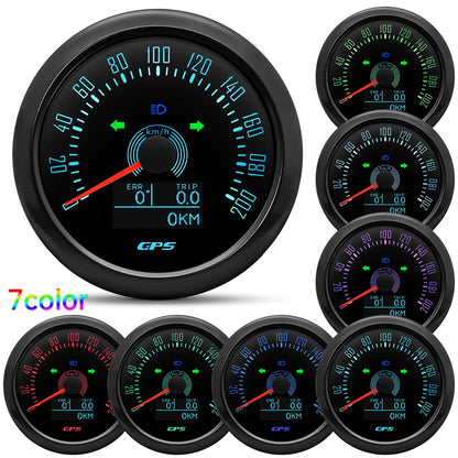 85MM GPS Speedometer 0-160MPH 0-200KMH With GPS Antenna 7 Colors Backlight Digital LED Odometer Gauge for 12V24V Car Boat Marine