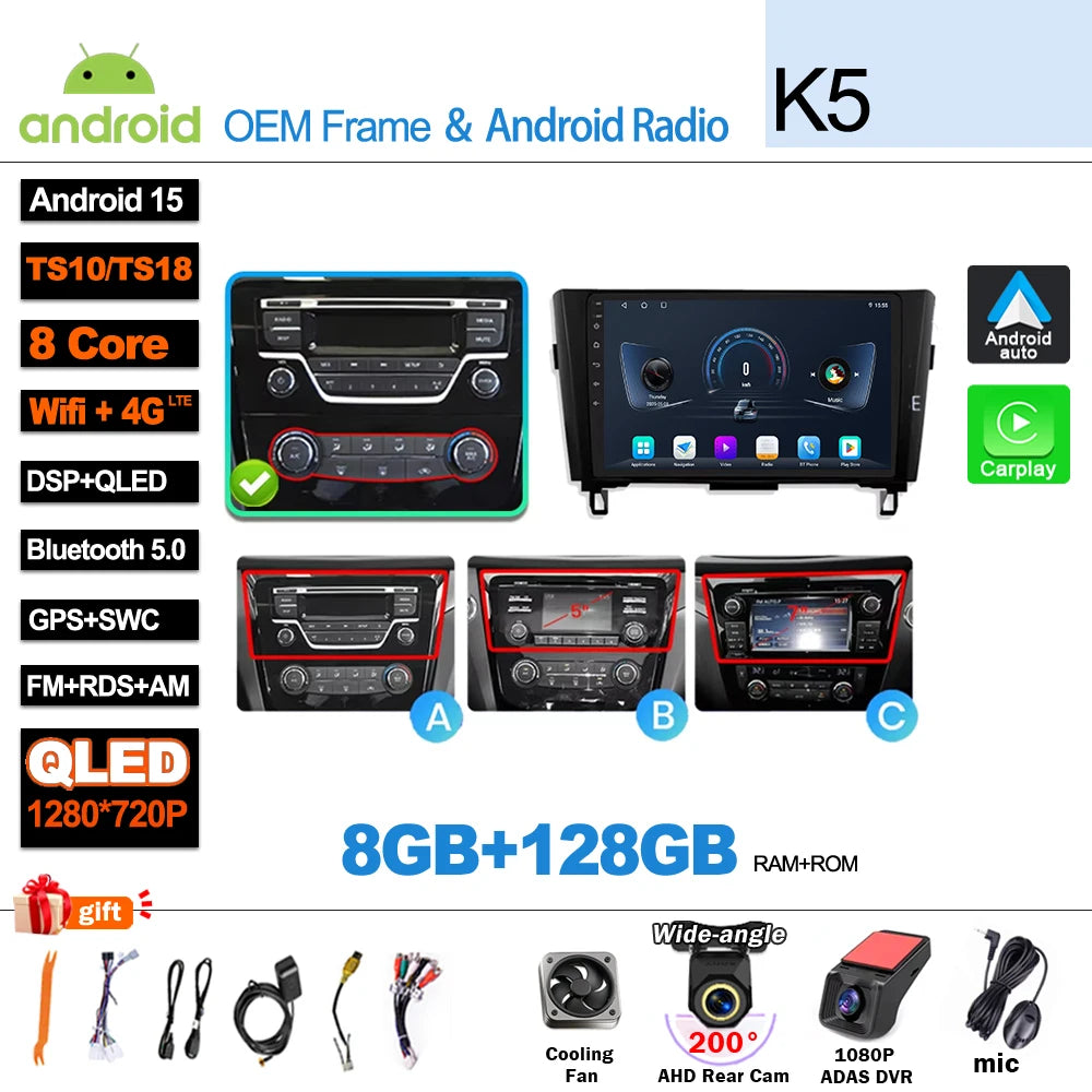 Car Radio For Nissan X-Trail Qashqai 2 J1T32 Qashqai J10 J11 2014 2015 2016 2017 2018 2019  Wireless WIFI GPS Carplay Auto DVD