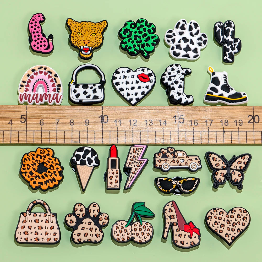 1/25pcs Leopard Print Shoe Charms for Hot Girl Women Shoe Decorations Pins Sandals Accessories Lipstick Heart Cherry Clog Buckle