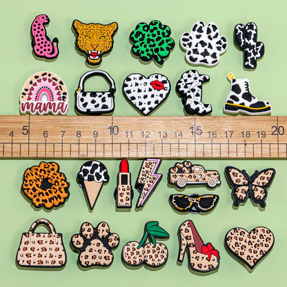 1/25pcs Leopard Print Shoe Charms for Hot Girl Women Shoe Decorations Pins Sandals Accessories Lipstick Heart Cherry Clog Buckle