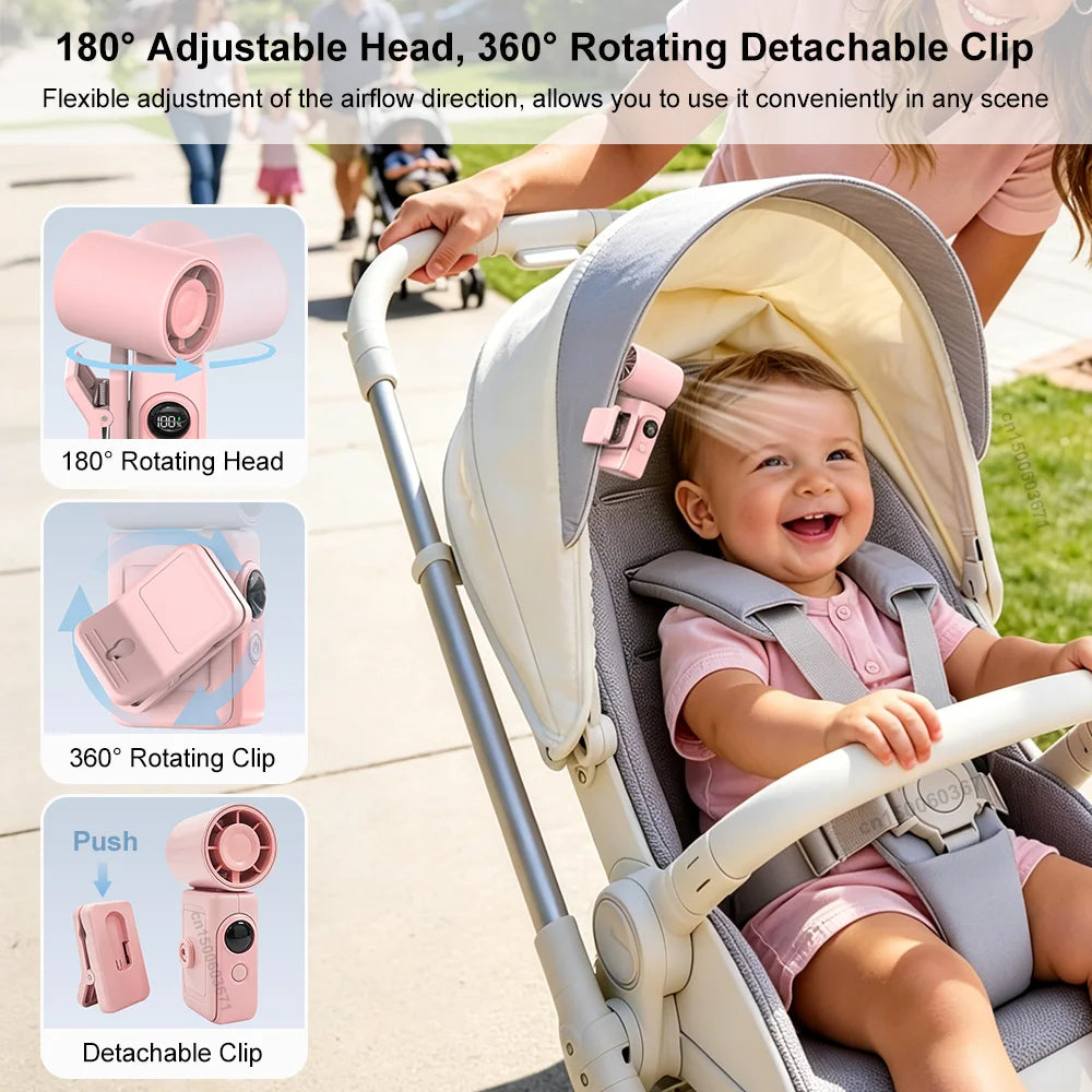 Mini Clip Fan Portable Handheld Fan USB Rechargeable Rotatable Mini Clip On Fan for Stroller Umbrella Personal Cooling Hand Fan