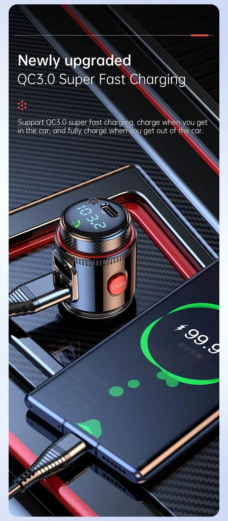 2 Pcs VR Robot Bluetooth Car MP3 Player FM Transmitter Wireless Handsfree U Disk Play USB Fast Charge Adapter PD30W QC3.0