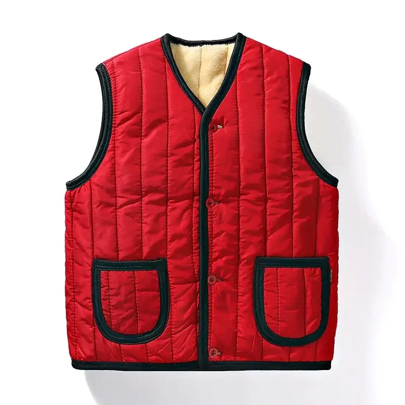 Winter Plus Fleece Thicken Warm Cotton Vest Men Gift for Father Husband Casual Loose Comfortable Sleeveless Jacket Men Clothing