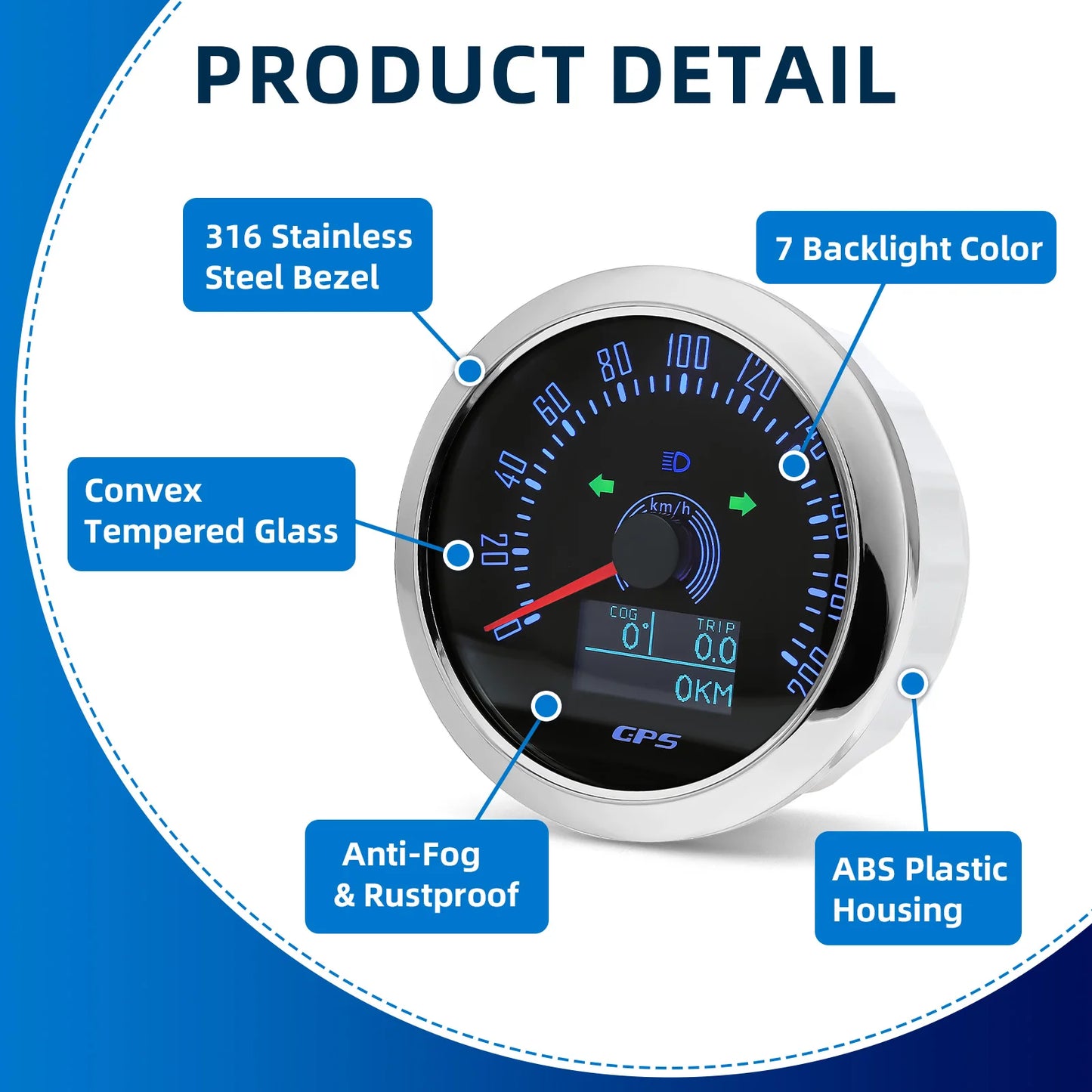 85MM GPS Speedometer 0-160MPH 0-200KMH With GPS Antenna 7 Colors Backlight Digital LED Odometer Gauge for 12V24V Car Boat Marine