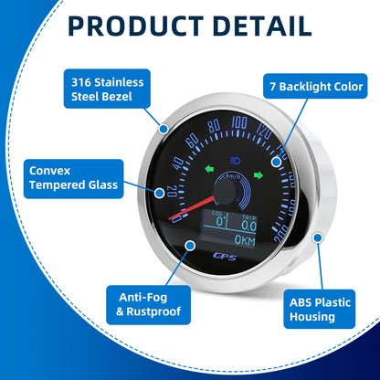 85MM GPS Speedometer 0-160MPH 0-200KMH With GPS Antenna 7 Colors Backlight Digital LED Odometer Gauge for 12V24V Car Boat Marine
