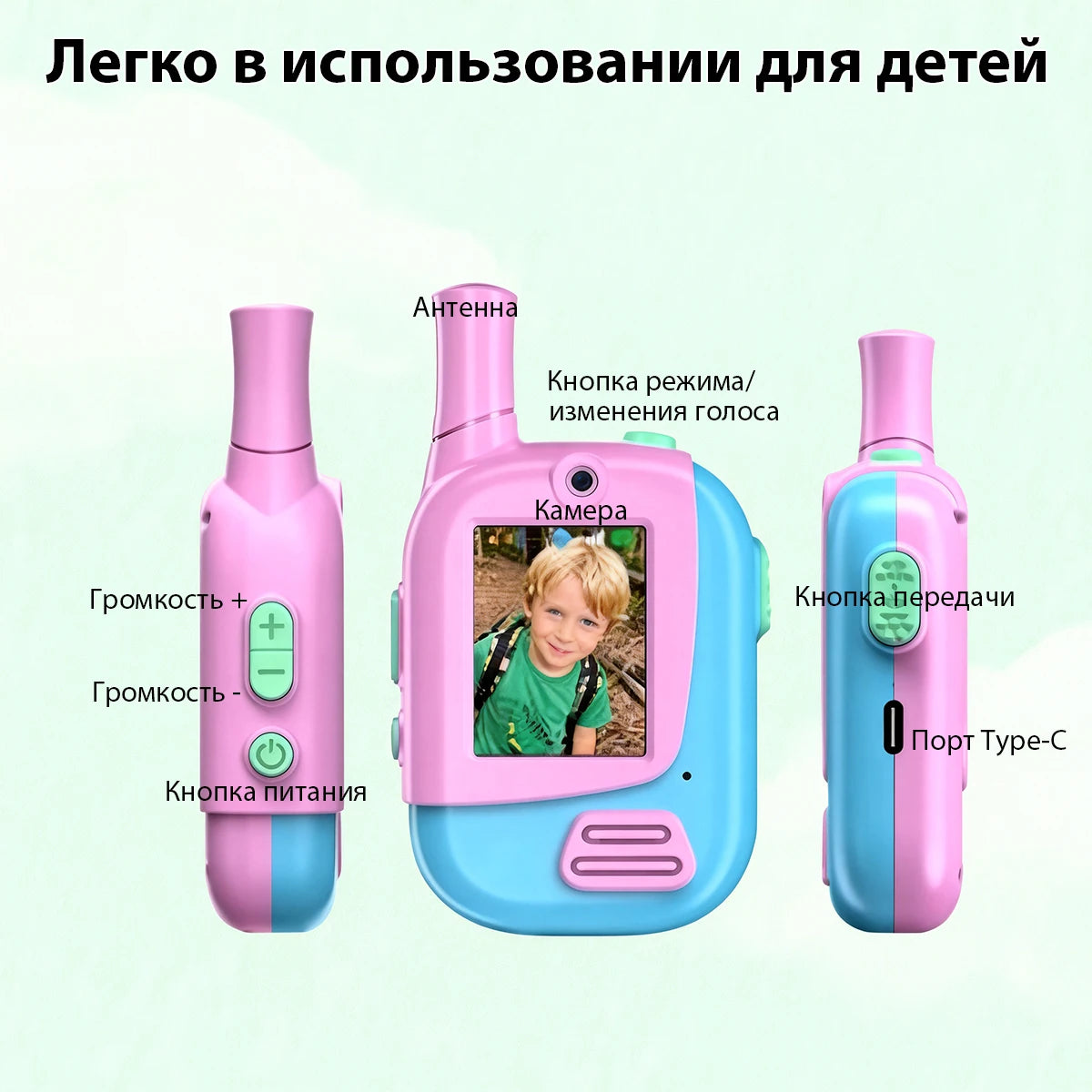 2 Pack Rechargeable Kids Video Walkie Talkies with HD Camera and 4 Voice Changer Effects, 2-Way Radio Toys for Boys and Girls