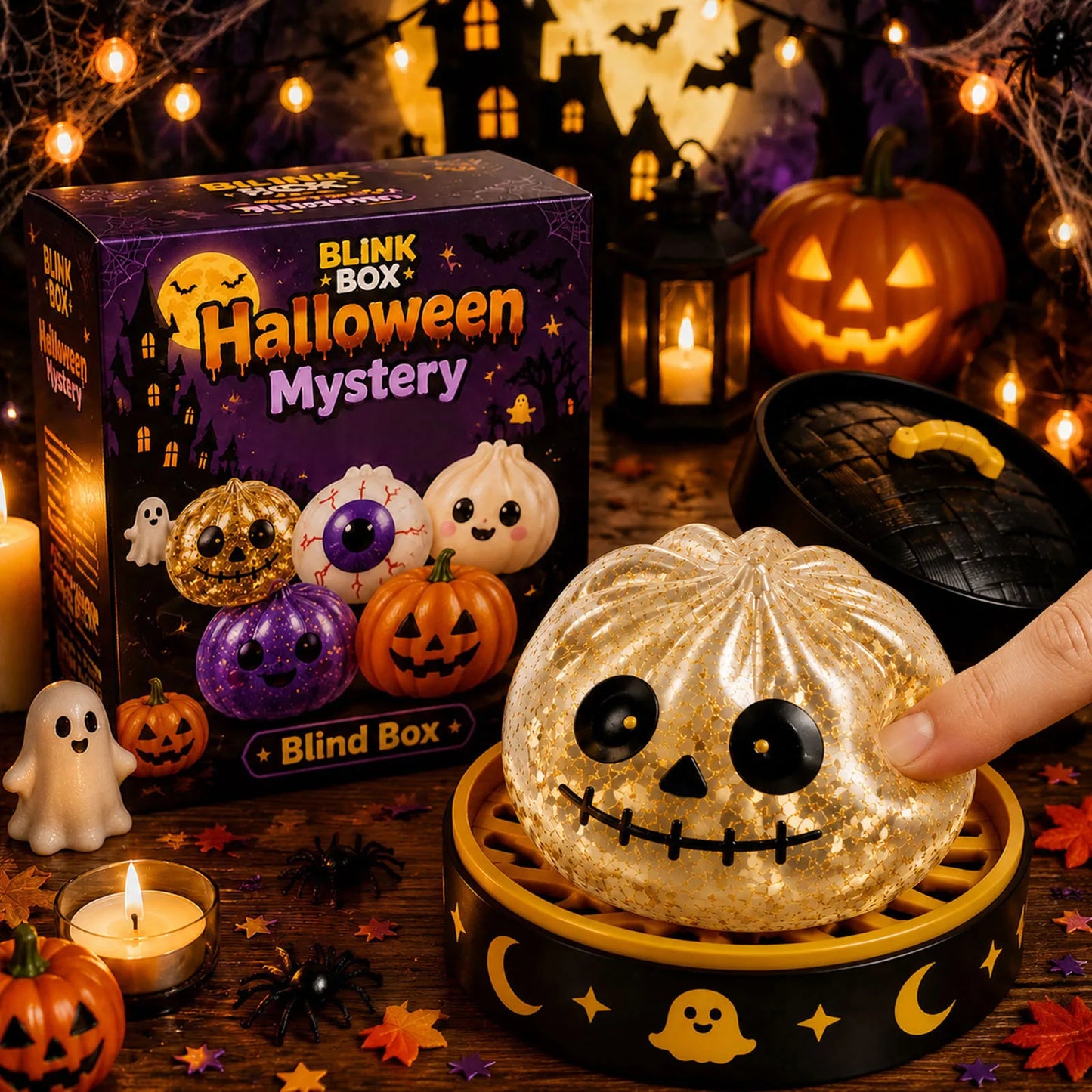 Halloween Ghost Maltose Squishy Squeeze Toy Hand Grip Stress Relief Fidget Sensory Gift Box Set Kids Party Decor