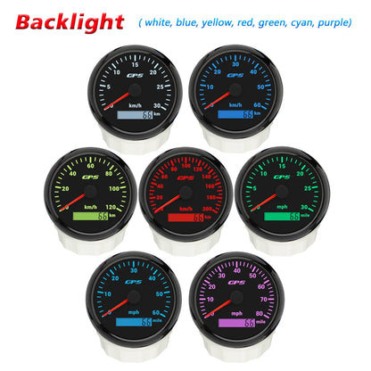ELING Car Motorcycle Trucks Boats 85mm GPS Speedometer 30K 0-120KM/H 0-80M 200M Speed Gauge with 7 Colors Backlight 12V 24V