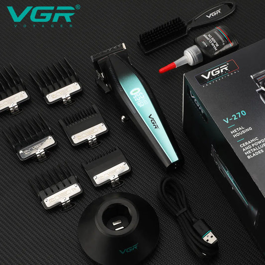 VGR V-992 V-270 high-end men's hair clipper with gradient color body, professional hair trimmer with LCD digital display and pus