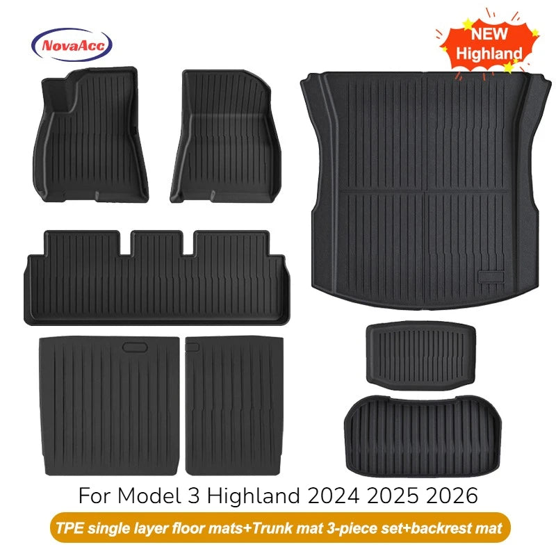 NovaAcc for Tesla Model Y Juniper 2025 2026 Model 3 Highland Floor Mats Trunk Mats Cargo Liners TPE All Weather Water Proof