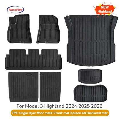 NovaAcc for Tesla Model Y Juniper 2025 2026 Model 3 Highland Floor Mats Trunk Mats Cargo Liners TPE All Weather Water Proof