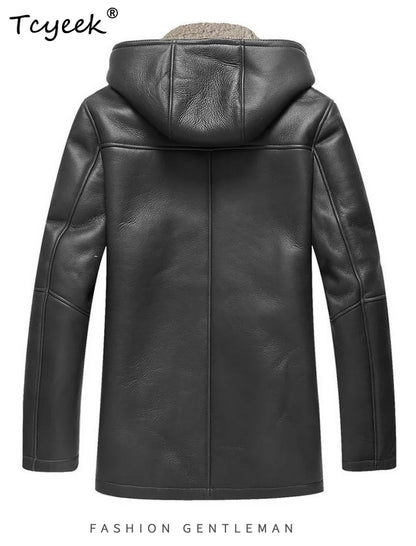 Tcyeek Natural Sheepskin Fur Winter Coat Genuine Leather Jacket Men Clothes Motocycle Jackets Mens Coats Hoodie Куртка Мужская