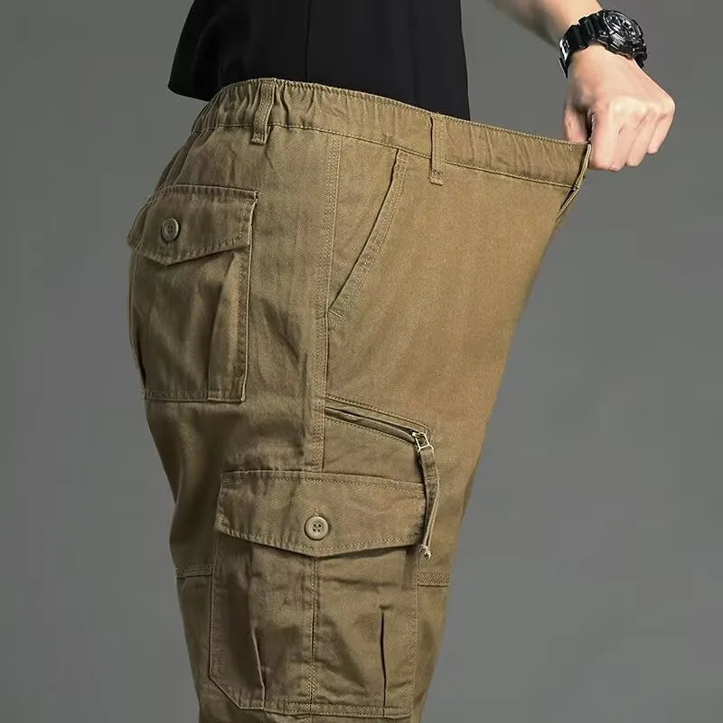 Men's Workwear Trousers High Waist Large Size Casual Pants Cuffed Tactical Long Pants Multi-Pocket Wear-Resistant Loose Fit
