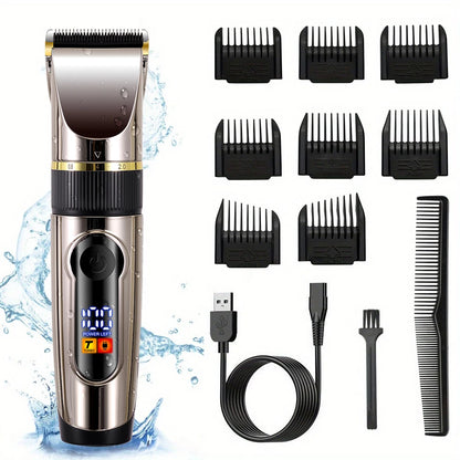 Professional Hair Clipper Ceramic Blade Male Hair Trimmer LED Display Haircut Machine USB charging